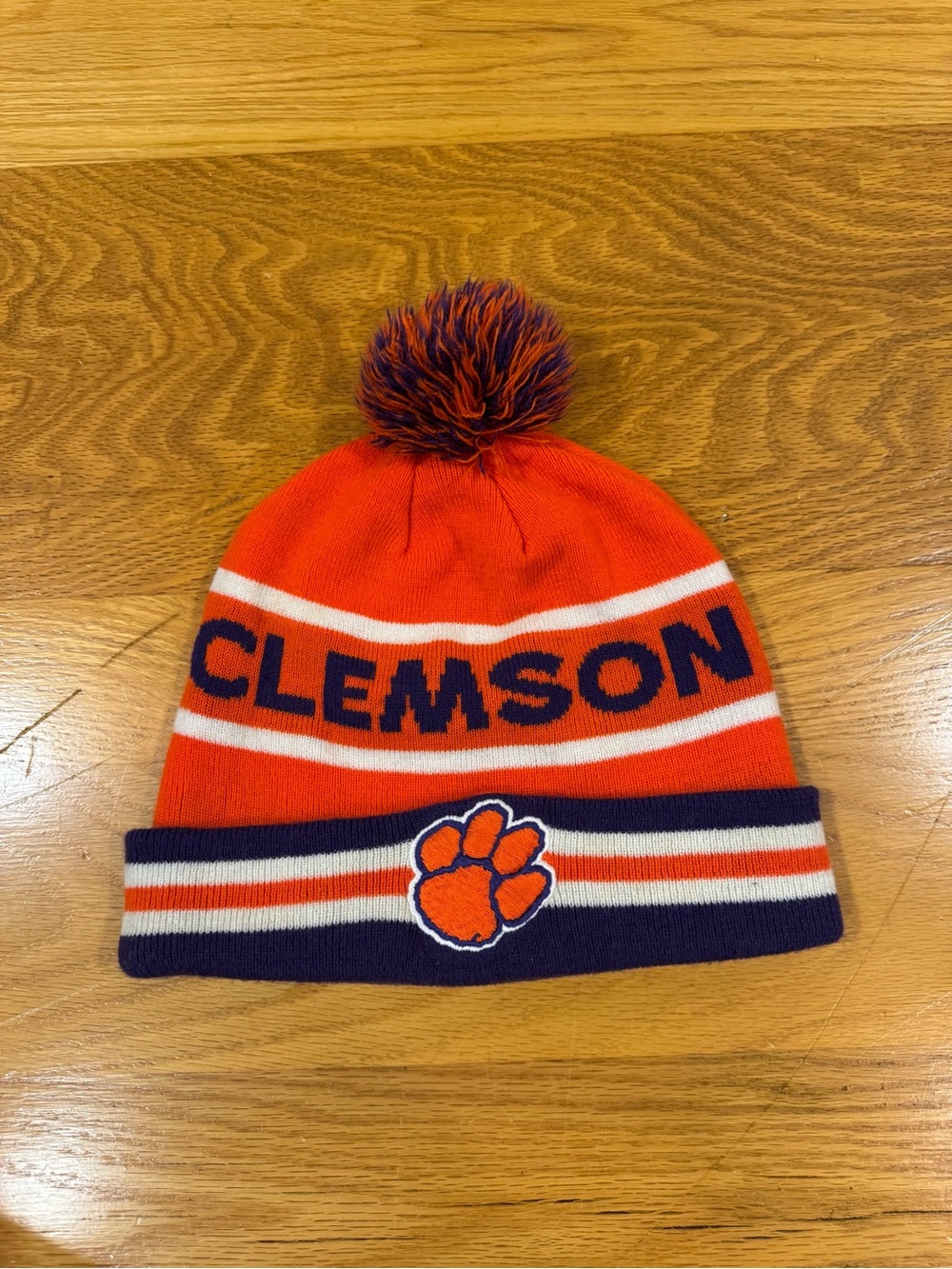 Nike Clemson University Orange and Purple Pom Beanie Hat
